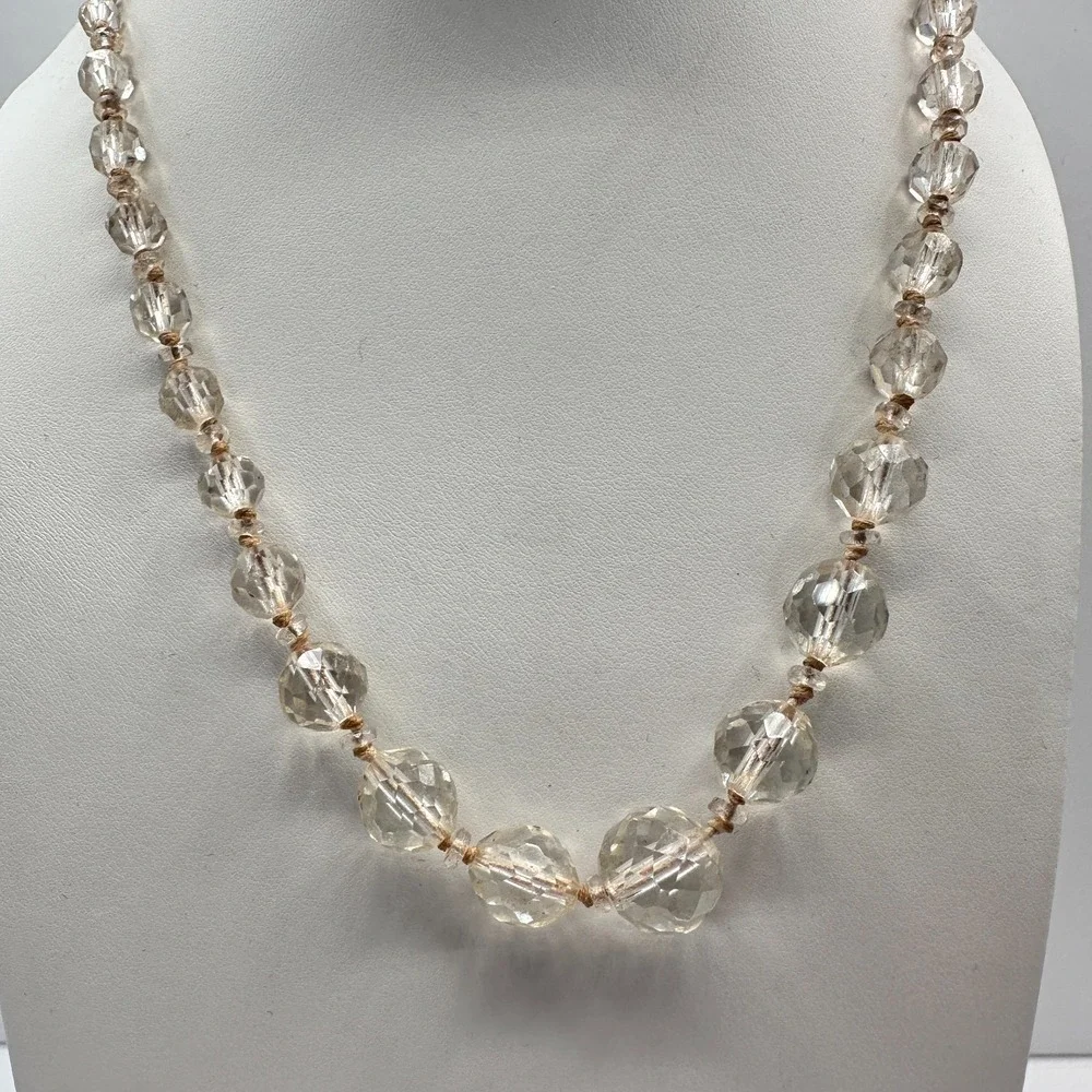 Vintage 90s Clear Faceted Crystal Beaded Necklace Women's Classic Jewelry‎ Retro
